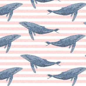 whale ocean animal whales nautical fabric stripe light pink