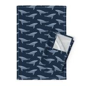 whale ocean animal whales nautical fabric navy