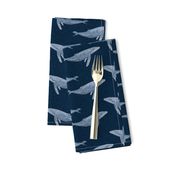 whale ocean animal whales nautical fabric navy