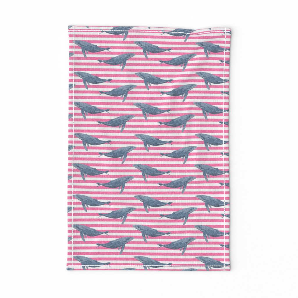 whale ocean animal whales nautical fabric stripe pink