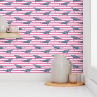 whale ocean animal whales nautical fabric stripe pink