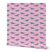 whale ocean animal whales nautical fabric stripe pink