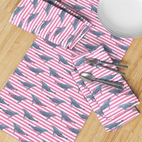 whale ocean animal whales nautical fabric stripe pink