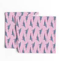 whale ocean animal whales nautical fabric stripe pink