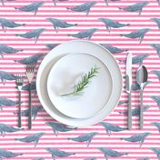 whale ocean animal whales nautical fabric stripe pink