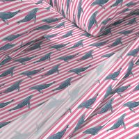 whale ocean animal whales nautical fabric stripe pink