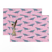 whale ocean animal whales nautical fabric stripe pink