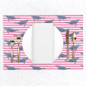 whale ocean animal whales nautical fabric stripe pink