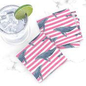 whale ocean animal whales nautical fabric stripe pink