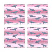 whale ocean animal whales nautical fabric stripe pink