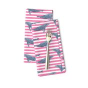 whale ocean animal whales nautical fabric stripe pink