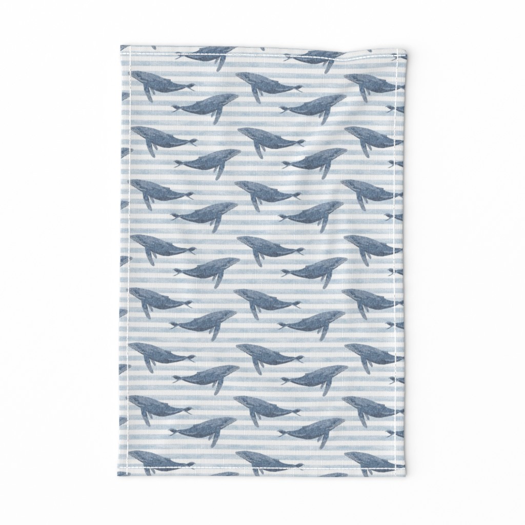 whale ocean animal whales nautical fabric stripe blue