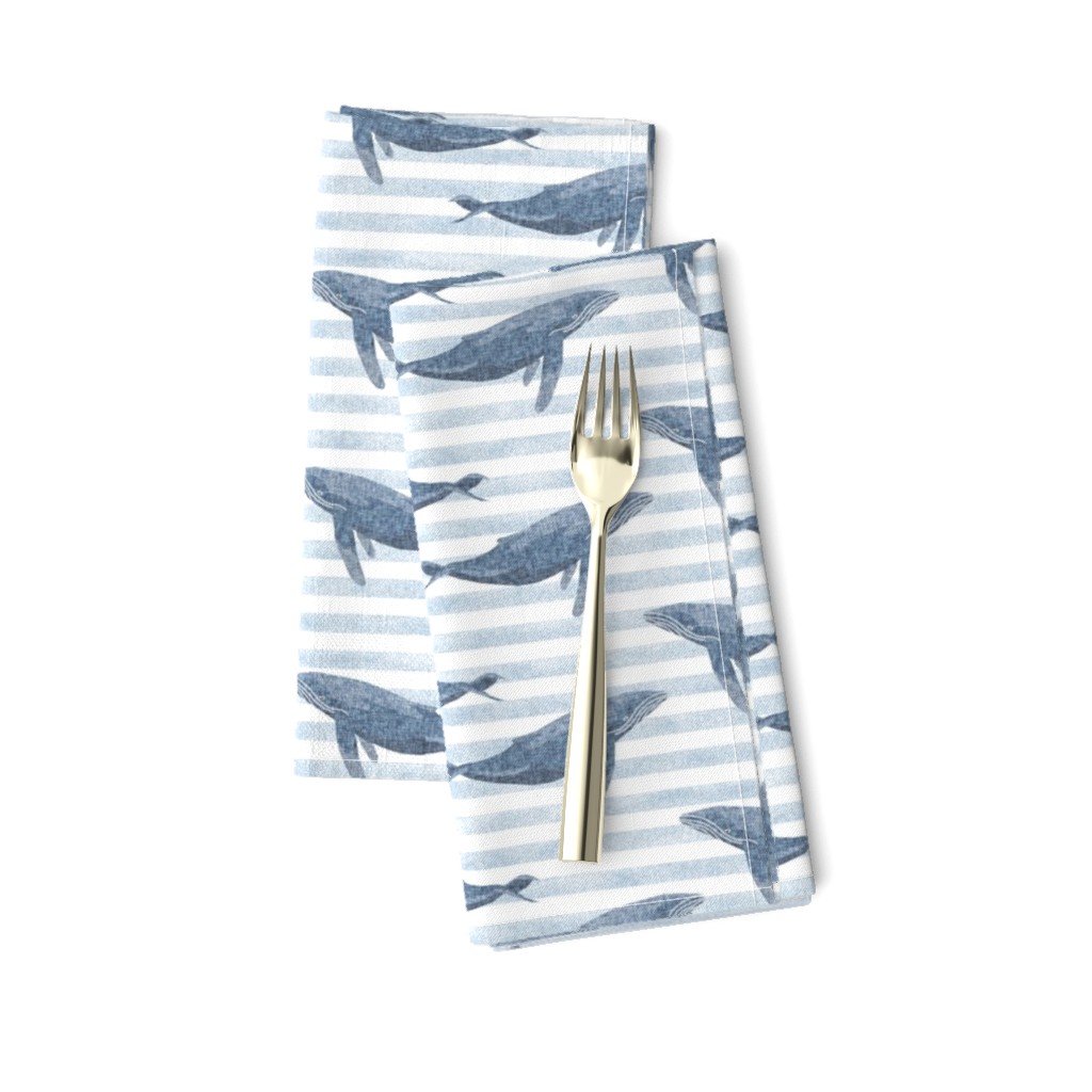 whale ocean animal whales nautical fabric stripe blue