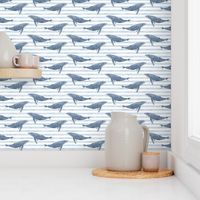 whale ocean animal whales nautical fabric stripe blue