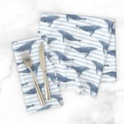 whale ocean animal whales nautical fabric stripe blue