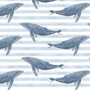 whale ocean animal whales nautical fabric stripe blue