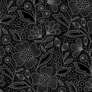 Floral lace (gray on black)