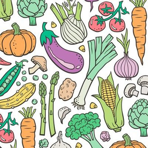 Vegetables Food Doodle on White