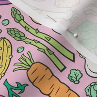 Vegetables Food Doodle on Light Pink