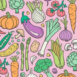 Vegetables Food Doodle on Light Pink