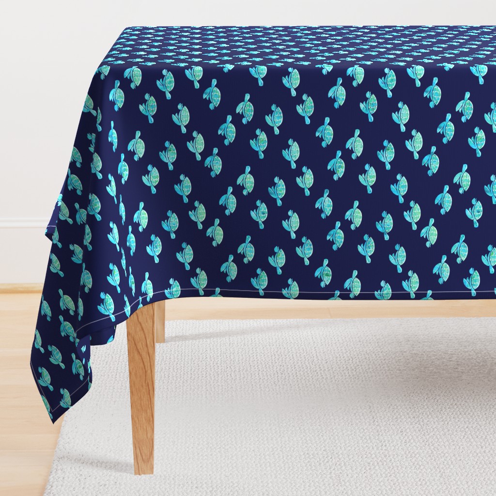 sea turtle - aqua on blue