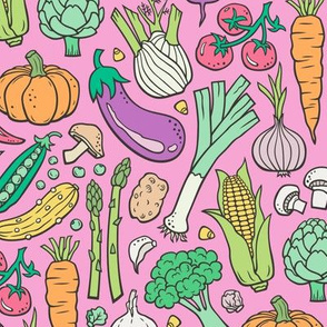 Vegetables Food Doodle on Pink