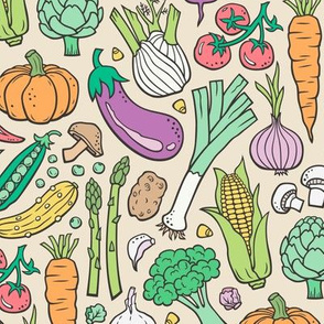 Vegetables Food Doodle on Light Yellow