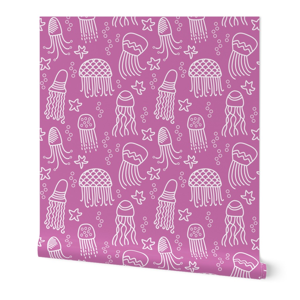 Jellyfish doodle white on pink