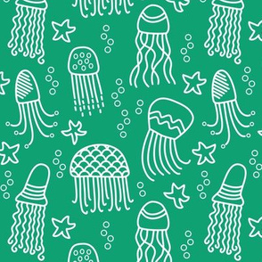Jellyfish doodle white on green