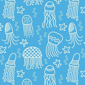 Jellyfish doodle cyan blue