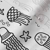 Jellyfish doodle black and white coloring book