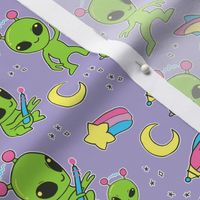More Space Aliens - UFO Doodles, 90s, Kawaii Cute Pastel Goth Cute on Purple