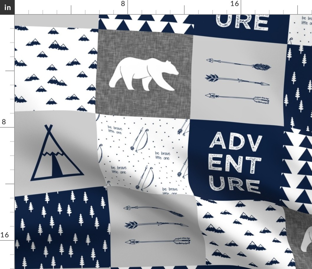 adventure wholecloth quilt top (navy and grey) C18BS