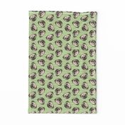 Pugs on green stripes - pug cute dog face