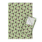 Pugs on green stripes - pug cute dog face