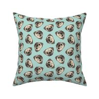 Pugs on dark mint - pug cute dog face