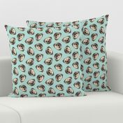 Pugs on dark mint - pug cute dog face