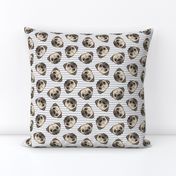 Pugs on grey stripes - pug cute dog face