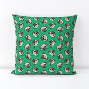 Pugs on green - pug cute dog face