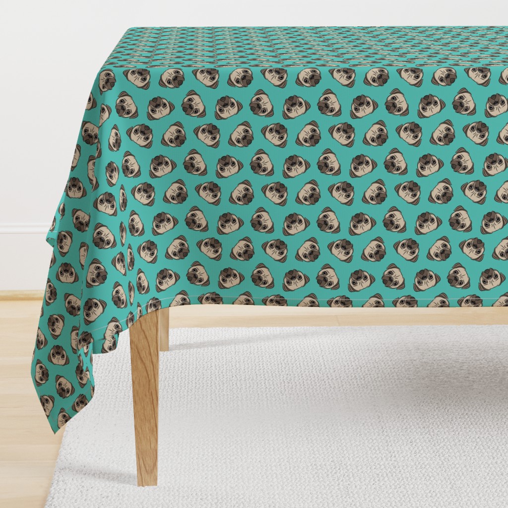 Pugs on teal - pug cute dog face