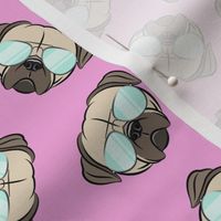 Pugs w/ sunnies on pink - pug cute dog face