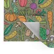 Vegetables Food Doodle on Olive Green