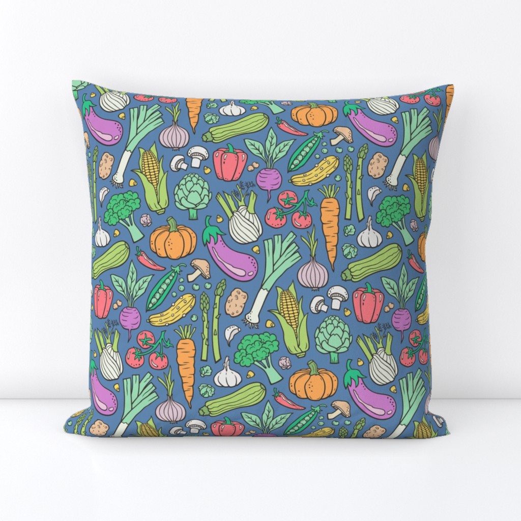 Vegetables Food Doodle on Dark Blue Navy