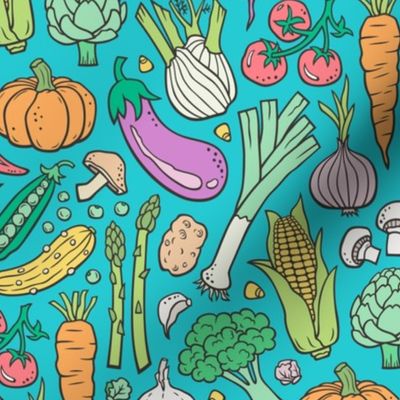 Vegetables Food Doodle on Blue