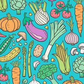 Vegetables Food Doodle on Blue