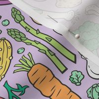 Vegetables Food Doodle on Light Lilac purple