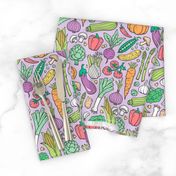 Vegetables Food Doodle on Light Lilac purple