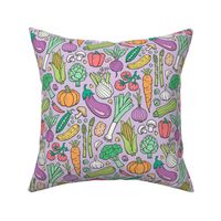 Vegetables Food Doodle on Light Lilac purple