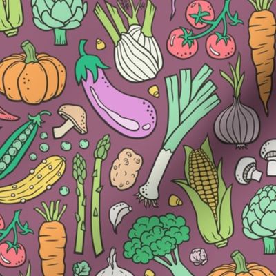 Vegetables Food Doodle on Mauve