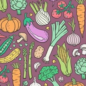 Vegetables Food Doodle on Mauve